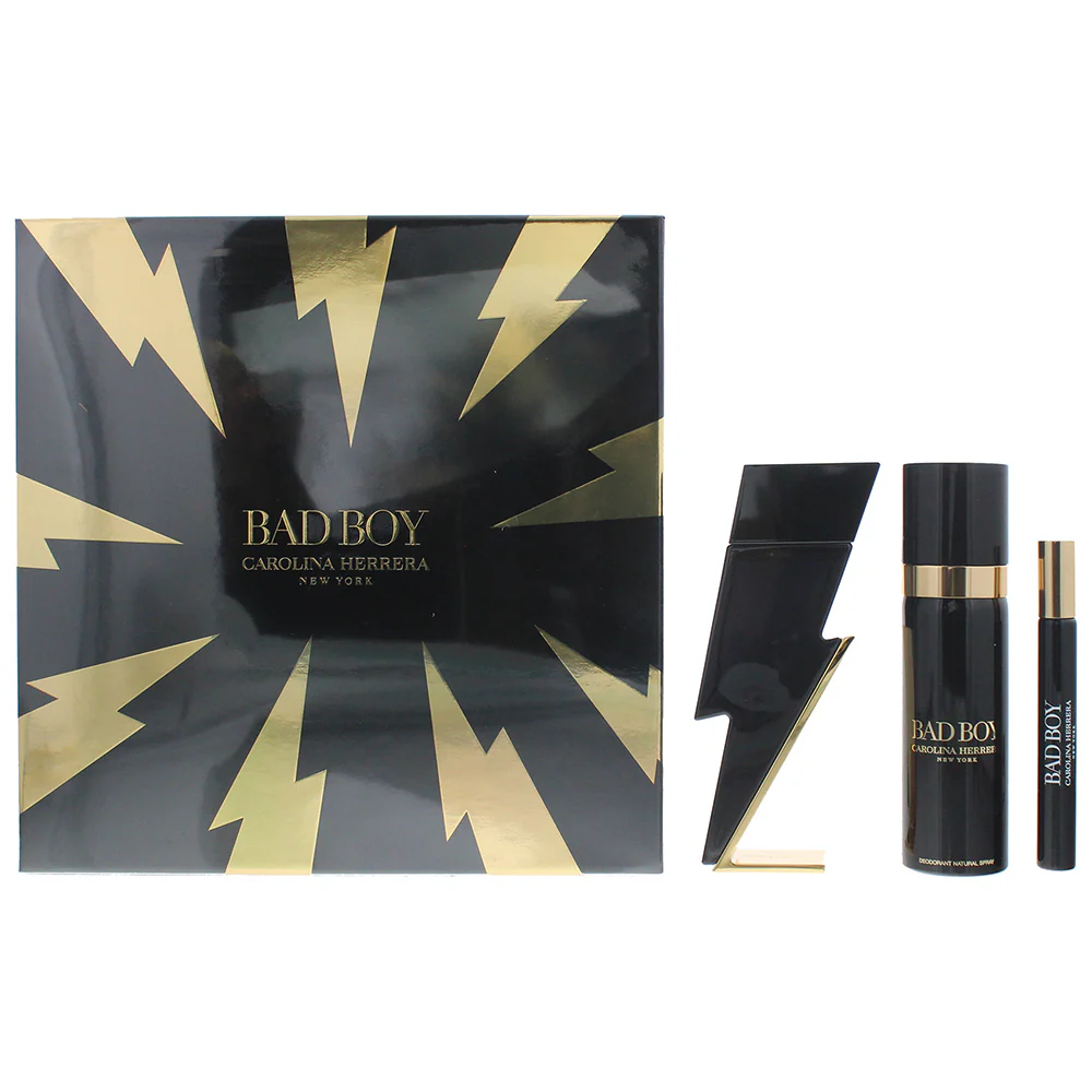 Carolina Herrera Bad Boy 3 Piece Gift Set: Eau De Toilette 50ml - Eau De Toilette 10ml - Deodorant Spray 100ml