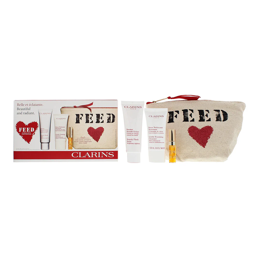 Clarins Feed 3 Piece Gift Set: Foaming Cleanser 30ml - Flash Balm 50ml - Lip Comfort Oil 2.8ml - Image 2