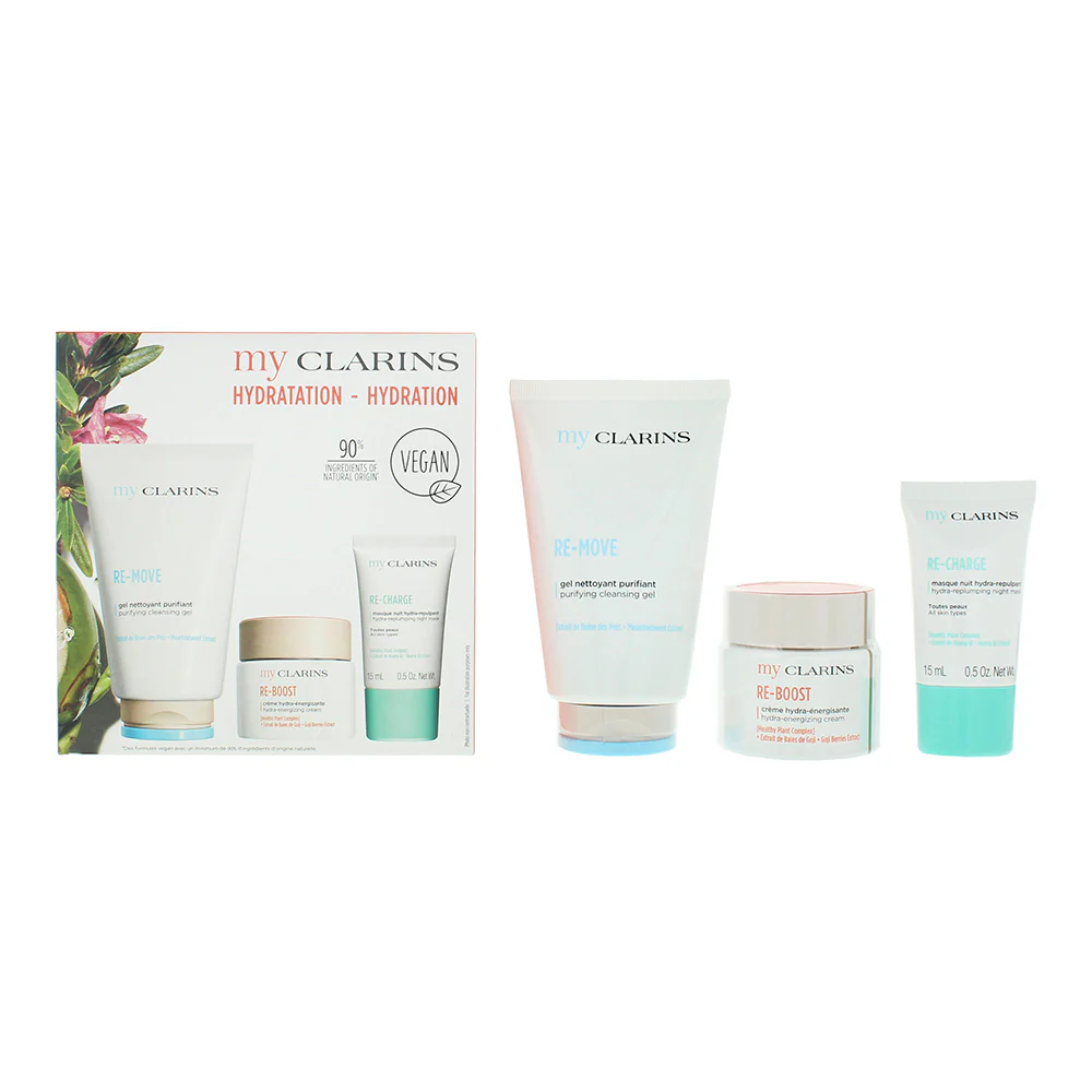 Clarins Hydration 3 Piece Gift Set: Cleansing Gel 125ml - Energising Face Cream 50ml - Replumping Night Mask 15ml - Image 2