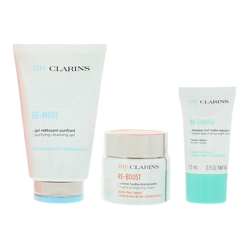 Clarins Hydration 3 Piece Gift Set: Cleansing Gel 125ml - Energising Face Cream 50ml - Replumping Night Mask 15ml - Image 3