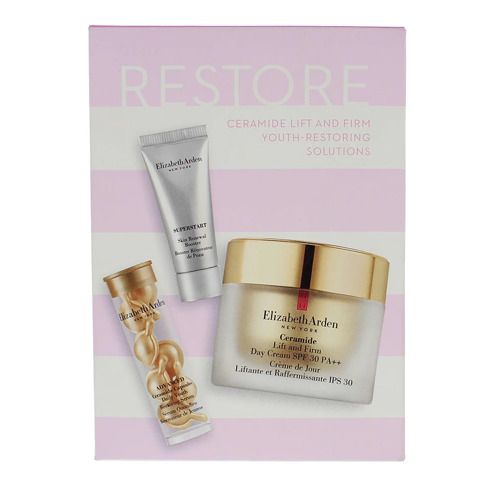 Elizabeth Arden Restore 3 Piece Gift Set: Ceramide SPF 30 PA++ Day Cream 50ml - Serum Capsules 7pcs - Superstart Booster 5ml - Image 3