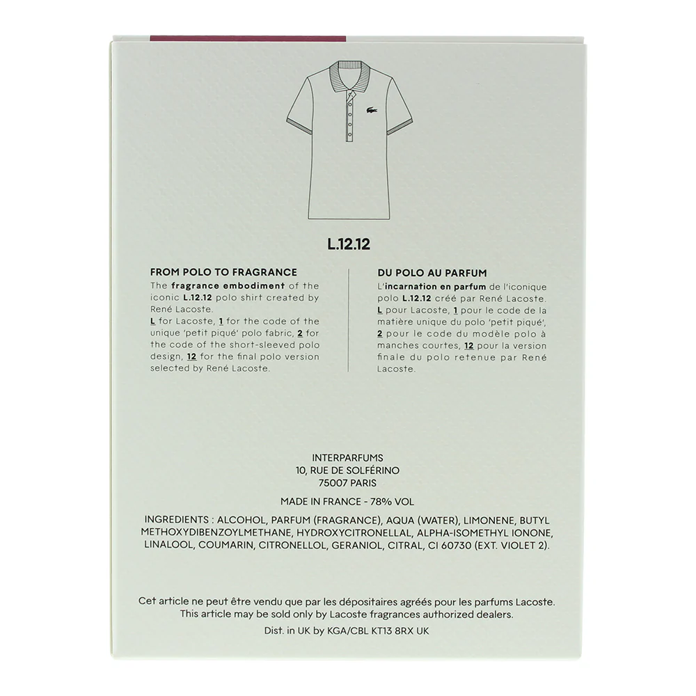 Lacoste L.12.12. Rose Eau Intense Eau de Toilette 100ml - Image 4