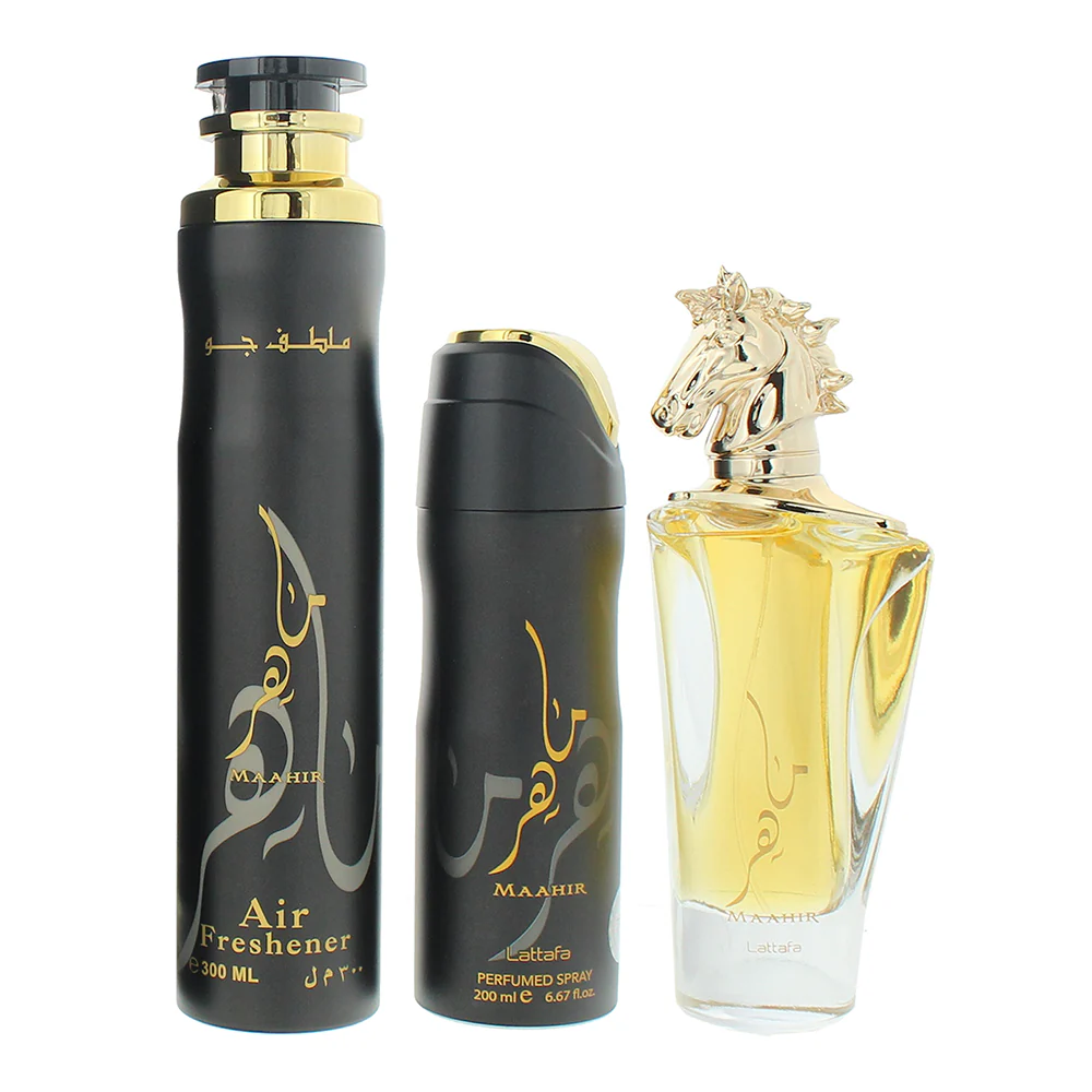 Lattafa Maahir 3 Piece Gift Set: Eau de Parfum 100ml - Air Freshener 300ml - Per - Image 3