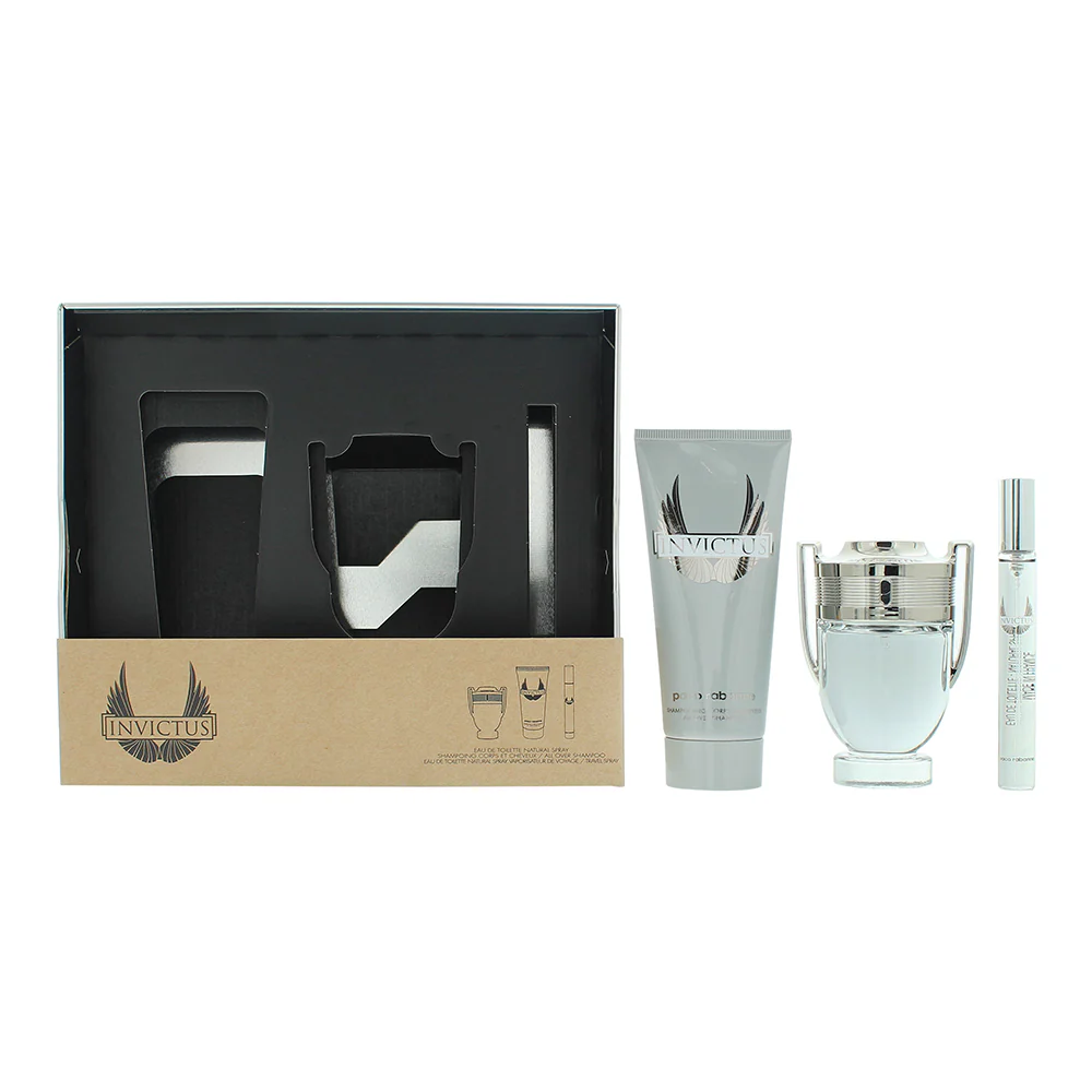 Paco Rabanne Invictus 3 Piece Gift Set: Eau De Toilette 50ml - Eau De Toilette 10ml - Shampoo 100ml