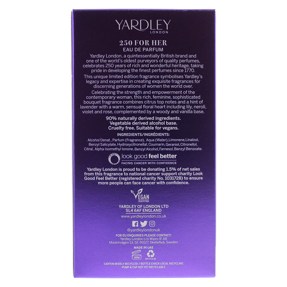 Yardley 250 For Her Limited Edition Eau De Parfum 100ml - Image 5
