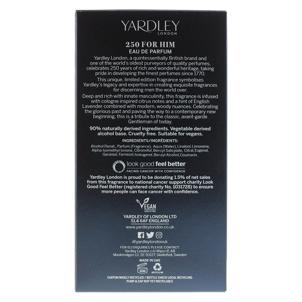 Yardley 250 For Him Limited Edition Eau De Parfum 100ml - Image 5