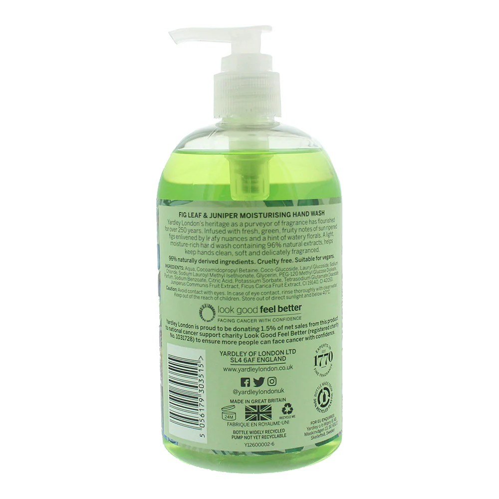 Yardley Fig Leaf & Juniper Milk Botanical Hand Wash 500ml - Image 3