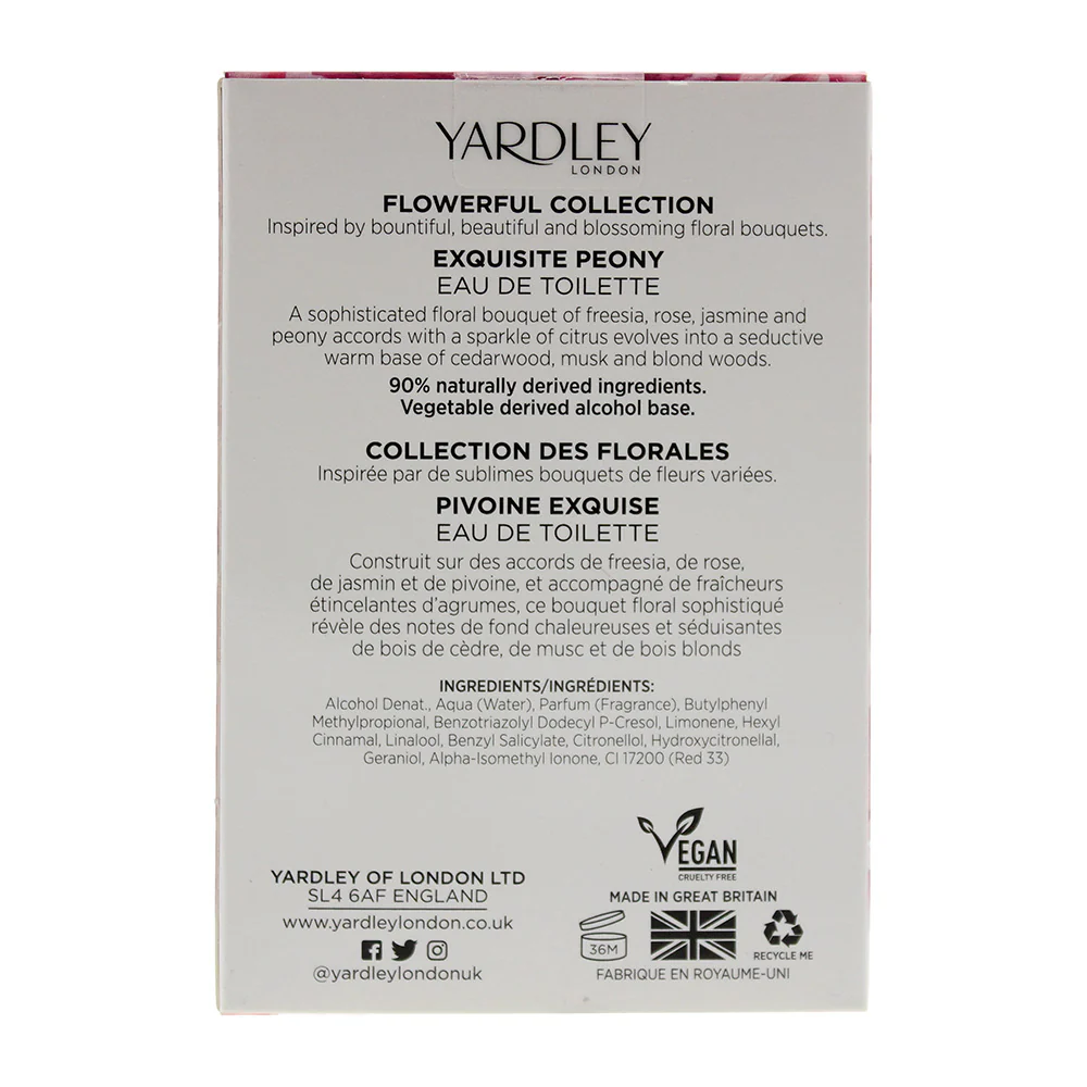 Yardley Flowerful Collection Exquisite Peony Eau De Toilette 50ml - Image 5
